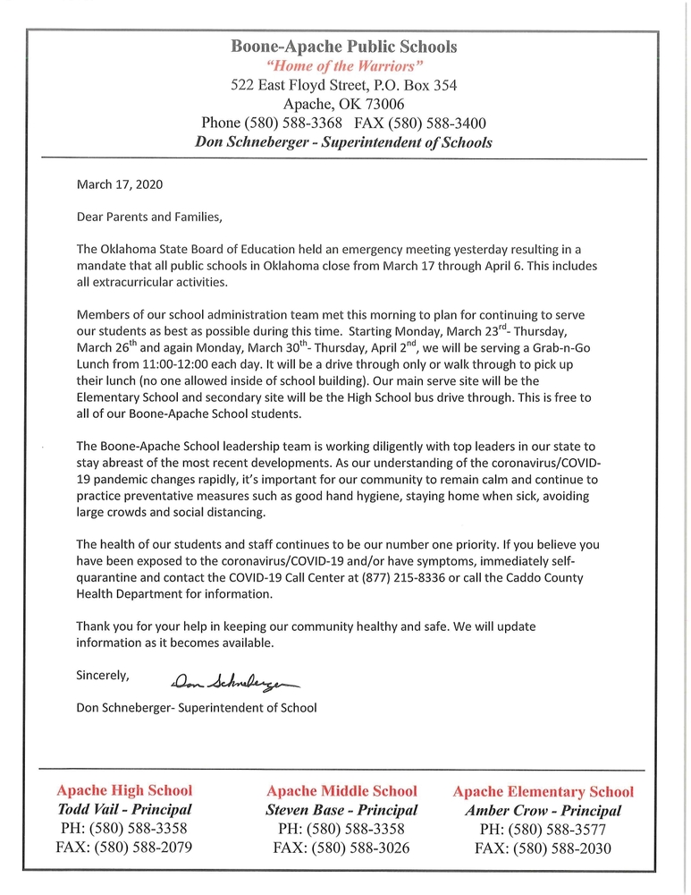 Coronavirus Newsletter Update 3/17/2020